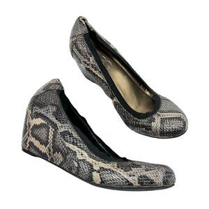 BCBG Topanga Snakeskin Wedge Heel 7.5 Faux Leather Animal Print Boho Western Y2K